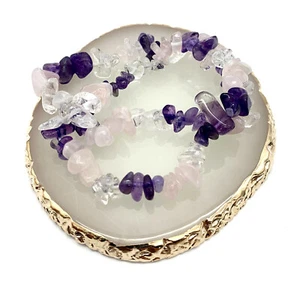 Armband Edelstein Amethyst Rosenquarz Bergkristall Goldenes Dreieck Splitter - Bild 1 von 2