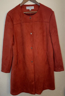 Andrew Marc New York Jacket Faux Suede Burnt Orange Rust Midi Coat Women Size XL - Image 1 of 4