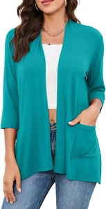 Womens Casual Lightweight Cardigans with Pockets 3/4 Sleeve Open Front Dusters - Picture 1 of 13