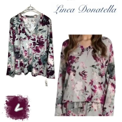 Nuevo con etiquetas Linea Donatella L Tejido Cuello en V Pijam Tie Dye Top VERDE CIRUELA LXG240   Foto 1 de 4
