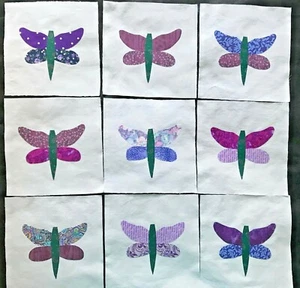 Fabric Quilt Top Blocks 6 Inch Square Purple & Lavender Dragonfly Appliques 9 - Bild 1 von 2