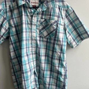 Simms Fishing Shirt SS shirt, Men's Large - Teal/Gray Plaid - Picture 1 of 8