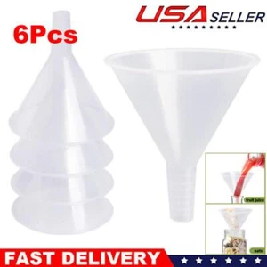 6 Pack 4.6 Inch Multi-Purpose Clear Plastic Funnels with Long Reaching Spout - Picture 1 of 6