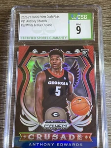 CSG 9 2020-21 PANINI PRIZM DP #81 ANTHONY EDWARDS ROOKIE RED/WHITE/BLUE PRIZM 🔥 - Picture 1 of 2