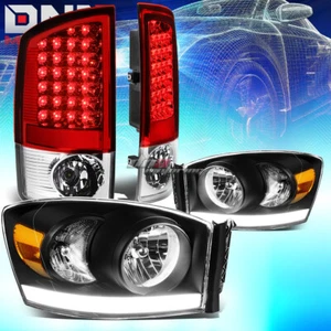 BLACK HOUSING AMBER HEADLIGHT+DRL+RED FULL LED TAIL LIGHT FIT 07-09 DODGE RAM - Picture 1 of 8