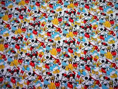 Disney Fabric By The Yard Mickey Mouse & Friends on White Premium Cotton #B C - Image 1 of 2