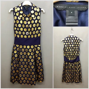 Vestido Marc by Marc Jacobs Oro Marino Mezcla de Patinador Ocasión Reino Unido 8 EUR 36 EE. UU. 4 - Imagen 1 de 14