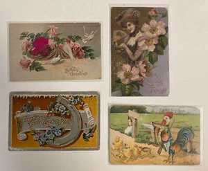 4 postales vintage en relieve, chica Gibson, granja de Pascua buena suerte 1908 1910 - Imagen 1 de 11