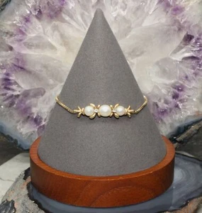 14K Yellow Gold Diamond Accent Pearl Bracelet - 6.2g - Picture 1 of 5