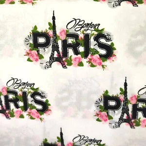 King Paris 4 piece sheet set floral rose pink eiffel tower france bonjour - Picture 1 of 4