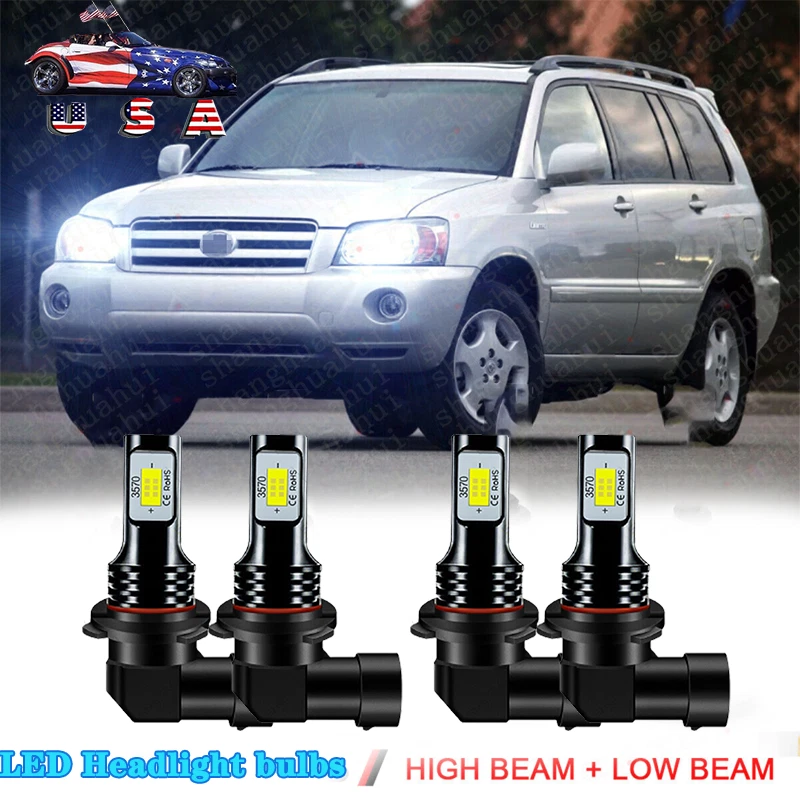 For Toyota Highlander 2001-2007 LED Headlight High Low Beam Bulbs WHITE Combo - Image 1 of 4