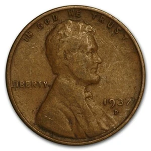 1937 D - Lincoln Wheat Penny - G/VG - Imagen 1 de 2