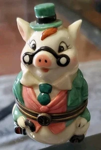 Pig Percival Pig Cookie Jar Style Porcelain Hinged Box Dept 56 Mini Cookie Jar - Picture 1 of 6