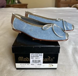Mona Lisa Denim Ballet Flats with Silver Trim - Picture 1 of 5
