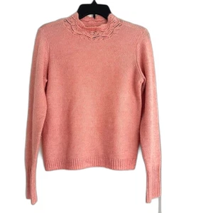 Suéter Tejido Rosa Halógeno Detalle Cuello Encaje Acogedor Suave XS Nuevo - Imagen 1 de 5