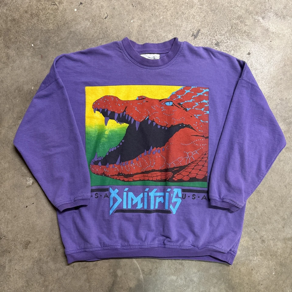 Sudadera Artística Vintage Adulto Mediana Púrpura Años 90 Dimitris Griego Caimán Abstracto Foto 1 de 4