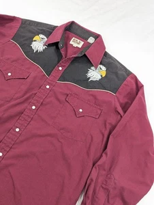 Ely Diamond Bald Eagle Long Sleeve Pearl Snap Western Cowboy Mens Med Maroon - Picture 1 of 9