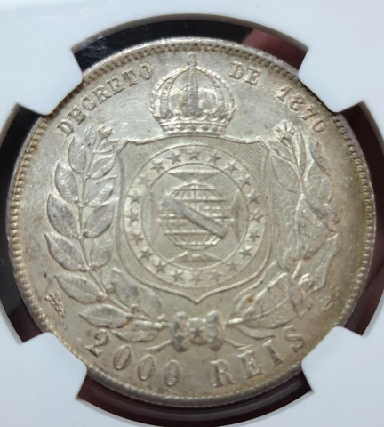 1889 Brazil 2000 Reis -NGC AU58 King Pedro II Empire Portuguese Cover