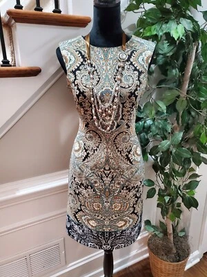 Studio 1女式多色涤纶圆领无袖及膝连衣裙4 — 第 1/4 张图片