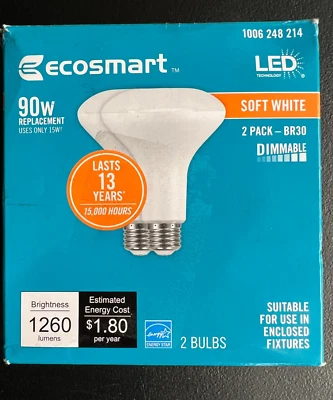 2pk Ecosmart 90W LED Light Bulb BR30 Dimmable Flood Soft White Long Life - Image 1 of 4