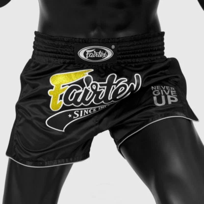 Fairtex BS1708 Better Satin Shorts Boxing Muay Thai Black Slim Cut Trunks MMA K1 - Image 1 of 3
