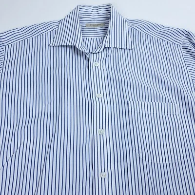 Burberry London 15.5 R White & Blue-Purple Striped Dress L/S Shirt - Image 1 of 4