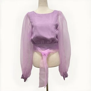 Lovers + Friends Mi Amor Organza Sheer Long Sleeve Lilac Top Size Small - Picture 1 of 12