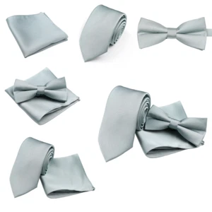 Pastel DustyBlue Tie pocket square Bow tie Hanky Wedding formal Prom Races - Picture 1 of 14