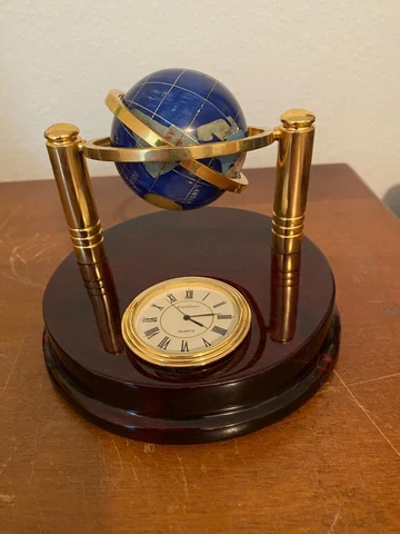 Mother of Pearl Gemstone Rotating Globe and Mini Clock Desk Set - Clock Works Cover