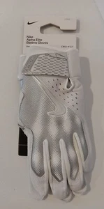 NWT Nike Alpha Elite Batting Gloves Men L Baseball White On White Diamond Sports - Picture 1 of 3