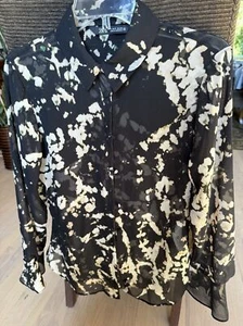 Zara Blouse Women’s Size Small Long Sleeve Button Up Flowy Abstract Rorschach - Picture 1 of 6