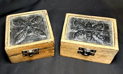 Two Wood & Metal Trinket Jewelry Ring Boxes Latched Rustic Country Farmhouse - Image 1 of 4