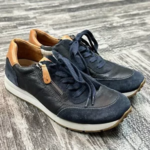 Paul Green Oceana Navy Blue Tan Leather Womens sz 4.5 Zip Lace Up Retro Sneaker - Picture 1 of 8