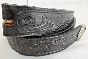 Vintage USA Made TONY LAMA Buckle Gürtel 40 Tooled Leder WESTERN Cowboy Schwarz - Bild 1 von 8
