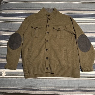 Orvis Mens Button up Sweater L Green Pullover Wool Cashmere Blend  Elbow Patch - Image 1 of 4