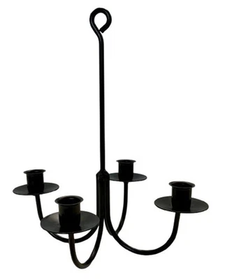 4 ARM WROUGHT IRON CANDLE CHANDELIER - Handcrafted Rustic Hanging Taper Holder - Image 1 of 3