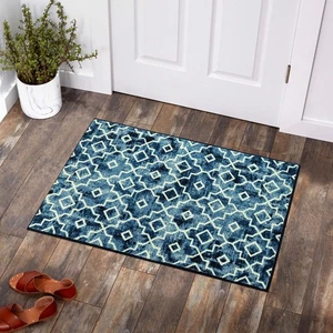 Washable Moroccan Area Rug - 2x3 Small Blue Kitchen Bath Rug, Soft Non-Slip L... - Picture 1 of 7