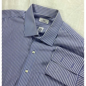 Brooks Brothers 346 Men's 17.5-34 Non-Iron Blue White Stripe Cotton Dress Shirt - Picture 1 of 9