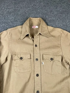 Vintage Levis Shirt Jacket Mens M Brown Western Twill Metal Buttons Long Sleeve - Picture 1 of 11