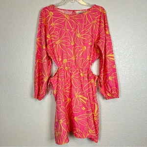 Universal Thread Pink Linen Long Sleeve Mini A-Line Dress Waist Cutout Large - Bild 1 von 7