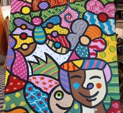 Romero Britto Style Pop Cubist Art Signed Alberto Dória  (Do'rid) 2006 - Image 1 of 4
