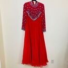 George Allette Dress 8 Vintage Red Caftan Beaded Jeweled Sheer Gown As Is