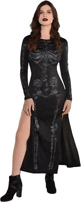 Skeleton Dress Black Bone Day Dead Skull Fancy Dress Up Halloween Adult Costume - Image 1 of 2