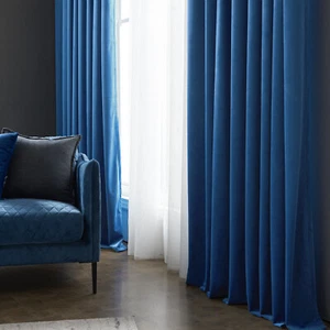 Hansure Blan velvet curtain drapery blue - Picture 1 of 11