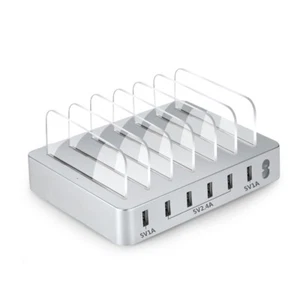 Multi-port USB Charger with Watch Stand 6-port Multi-function Digital Tablet - Photo 1/11