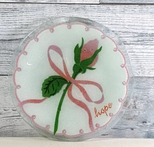PEGGY KARR FUSED GLASS PLATE Hope Breast Cancer Pink Ribbon Signed & Dated - Picture 1 of 6