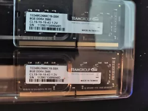 LAPTOP RAM KIT BY TEAMGROUP - 2 8GB DDR4 2666 TED48G2666C19-SBK - TOTAL RAM 16GB - Picture 1 of 1