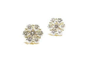 Orecchini a grappolo medio tondo oro giallo 14 kt taglio tondo diamante bianco 3,00 ct - Foto 1 di 6