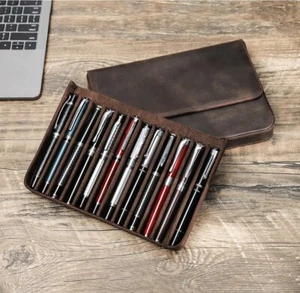 12 Slots Hard Fountain Pen Case Storage Box + Removable Pen Tray Genuine Leather - Picture 1 of 9