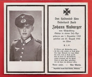 Germania WW2 soldato tedesco soldato MORTE FOTO cartolina Johann Nuberger agosto 1942 - Foto 1 di 2